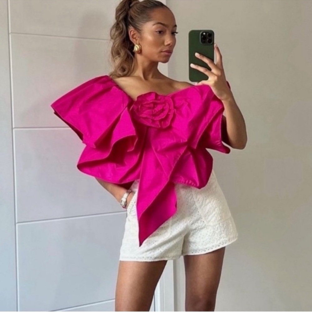 ZARA Ruffled Asymmetric one shoulder Top S & M Available NWT - Picture 4 of 12